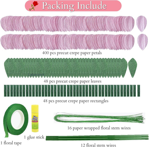 AOUXSEEM Crepe Paper Rose Flower DIY Making Kit, Contains Pre Cut Tissue Paper Wire Stems Floral Tapes for Birthday Party Wedding Festival Gifts O...