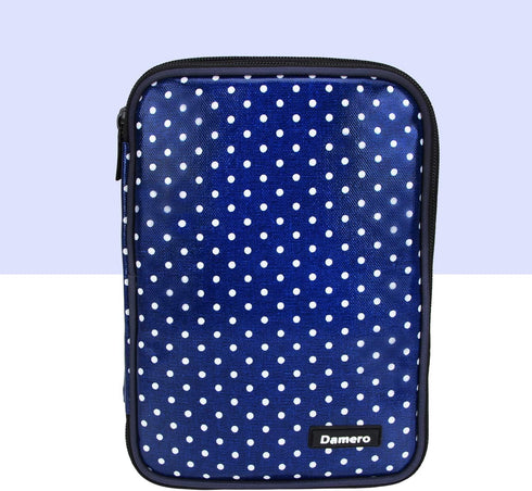 Damero Crochet Hook Case, Travel Storage Bag for Swing Crochet Hooks, Lighted Hooks, Needles(Up to 8'') and Accessories, Large, Blue Dots (No Acce...