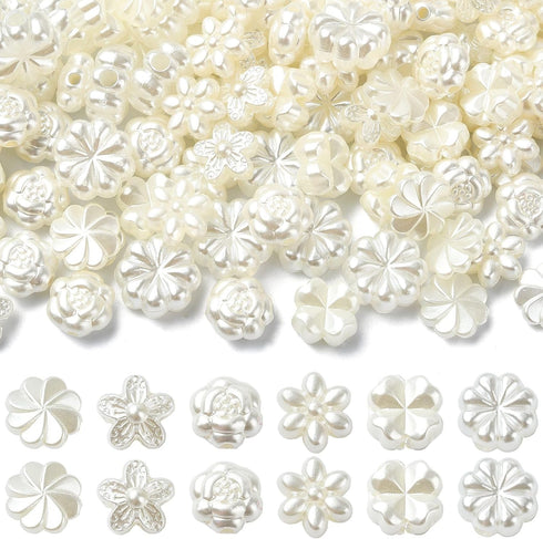 Stiesy 200 Pcs Assorted Flower Beads Bulk ABS Imitation Pearl Beads Rose Flower Loose Beads for Beading Necklace Bracelet Earring Phone Strap Jewe...