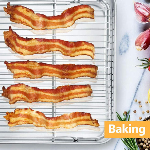 Baking Cooling Rack Set of 2, E-far 16.5"x11.5" Stainless Steel Metal Roasting Cooking Racks, Fits in Half Sheet Cookie Pans, Non Toxic & Rust Fre...