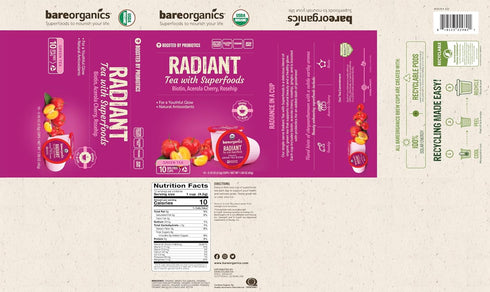 BareOrganics Radiant Tea withuperfoods & Probiotics | Compatible Tea Pods | USDA Certified Organic, Vegan, Non-GMO & Recyclable, 10ctingleerve Cup...