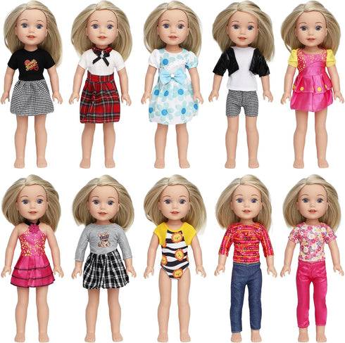 SOTOGO 10 Sets American Wellie Doll Clothes Outfits Dresses Pajamas Swimsuit, Girl Wishers Doll Clothes Fit for 14 to 14.5 Inch Dolls...