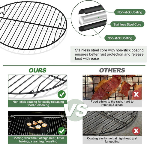 TeamFar Cooling Rack, 9inch Round Baking Wire Rack with Stainless Steel Core & Nonstick Coating, for Roasting Grilling Steaming, Non Toxic & Sturd...