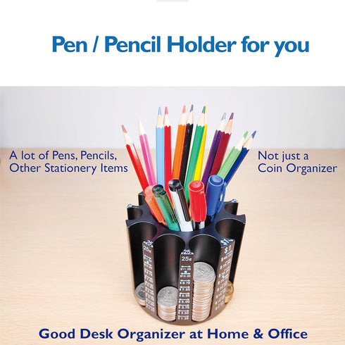 Coin Sorter Pen Holder Change Counter Pencil Holder as Desk Organizer, Coin Counter Machine Change holder Store 540pcs, Coin Organizer Coin Wrappe...
