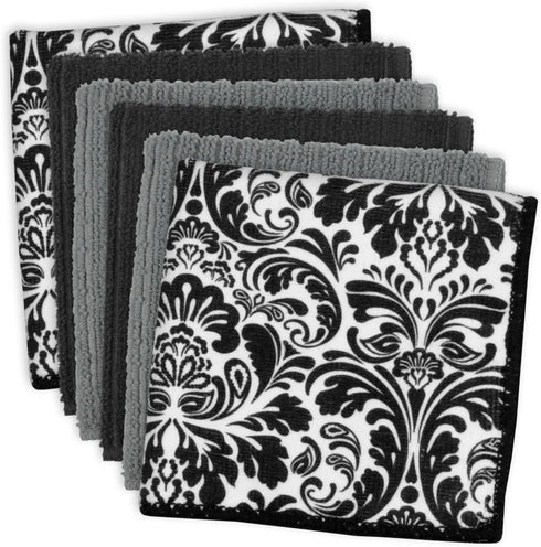 DII Cleaning Collection Multi-Purpose Microfiber, Black Damask, Dishcloth Set...