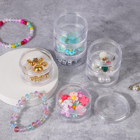 2 Sets 5 Layer Stackable Bead Storage Plastic Storage Jars Stackable Clear Containers Round Plastic Cosmetic Storage Box Art Craft Accessory Organ...