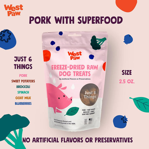 WEST PAW All-Natural Raw Freeze-Dried Dog Treats – Farm-Fresh Pork Training Treats for Dogs – Wholesome Canine Treat for Puppies, Adult Dogs & Sen...