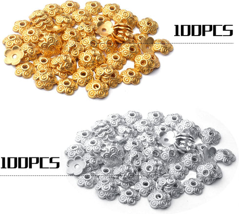 Aylifu Flower Bead Caps,200pcs 10mm Tibetan Alloy Spacer Beads Caps Bali Style Jewelry Spacers for DIY Bracelet Necklace Crafts Making,2 Colors...