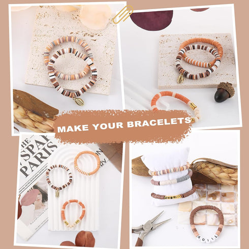 7200pcs Clay Beads Bracelet Making Kit, 10 Neutral Brown Colors 6mm Polymer Heishi Beads for Jewelry Making, Friendship Bracelet Kit with Letter B...