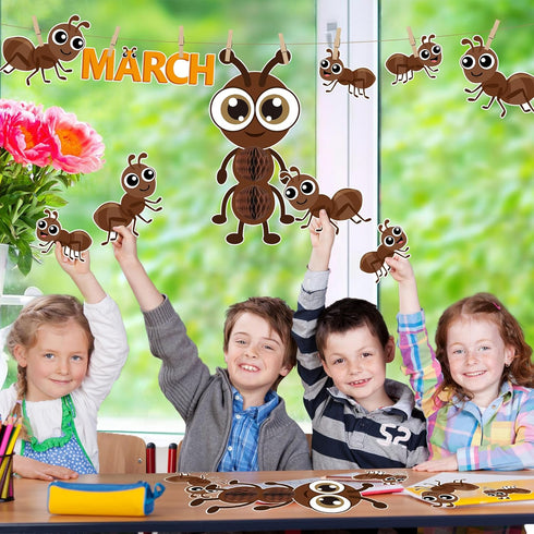 77Pcs Marching Into Spring Bulletin Board Set, Spring Insect Ant Honeycomb Cutouts Classroom Decorations, Hello Spring March Chalkboard Wall Decor...