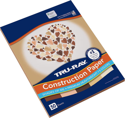 Tru-Ray Shades of Me Construction Paper, 5 Assorted Skin Tone Colors, 9" x 12", 50 Sheets...