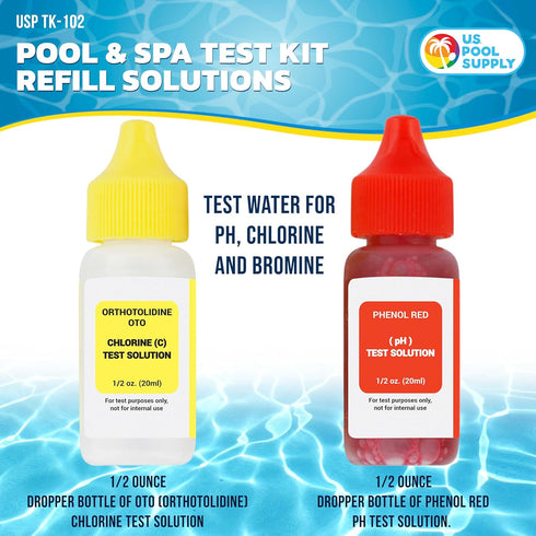 U.S. Pool Supply Swimming Pool & Spa Test Kit Refill Solutions, Test Water for pH, Chlorine and Bromine...