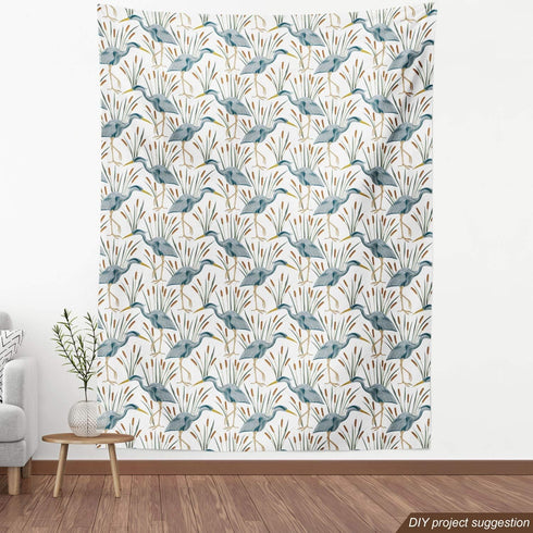 Lunarable Swamp Fabric by The Yard, Blue Grey Heron Birds and Bulrush Water Foliage Growth Wilderness Tropical Lands, Decorative Fabric for Uphols...