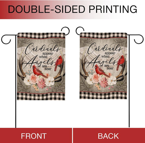 Cardinal Appear When Angels are Near Spring Peony Flower Home Decorative Garden Flag, Plaid House Yard Red Bird Double Sided, Memorial Outside Dec...