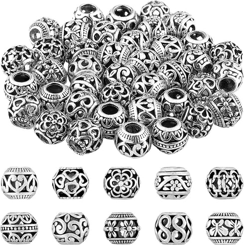 40 Pieces Silver Tone Spacer Loose Beads Hollow Filigree Tibetan Alloy Beads Spacer 12 mm Tiny Metal for Life Design DIY Jewelry Craft Making Neck...