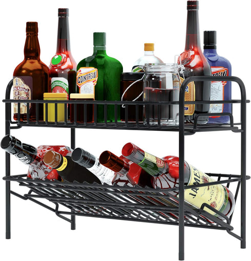 HengLiSam Spice Rack Organizer for Countertop, Heavy Duty Full Solid Metal Kitchen Shelves, 2 Tier Liquor Shelves Freestanding Holder Storage for ...