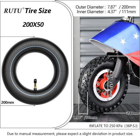 RUTU 200x50 Inner Tube & Tire, 8x2 Scooter Tire Tube Replacement for Electric Scooters Razor E100, E150, E200, Dune Buggy, High Rubber Content, TR...