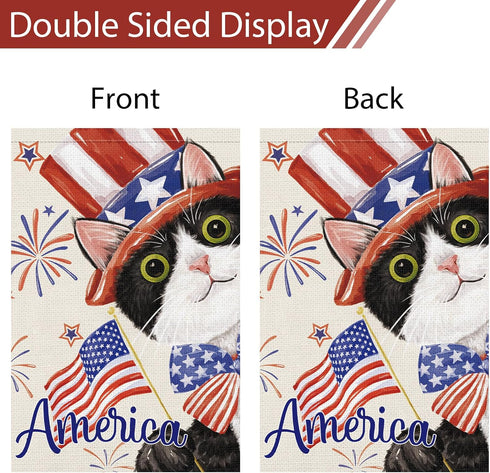 4th of July Patriotic Black Cat Garden Flag 12x18 Inch Double Sided, America Independence Day Flag Memorial Day Firework Yard Banner for Outdoor H...