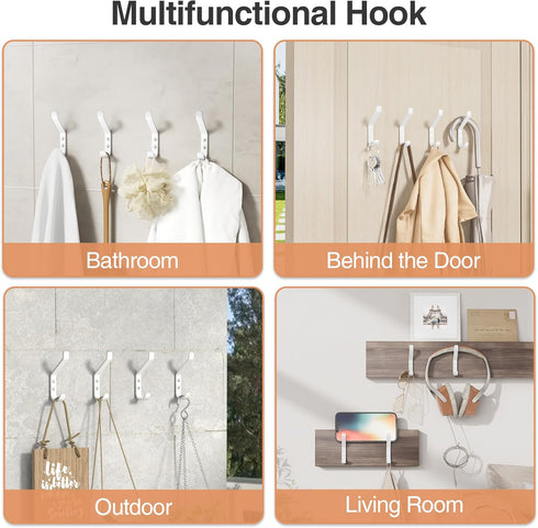 Coat Hook for Hanging, 20LB (Max), Stainless Wall Hooks for Towel, Hat, Backpack, Key, Clothes, Wall Mounted Coat Hanger for Closet, Metal, White,...