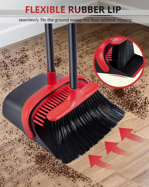 Broom and Dustpan Set for Home, Upgrade 52" Long Handle with Stand Up Dustpan Combo Set for Office Kitchen Lobby Floor Use...