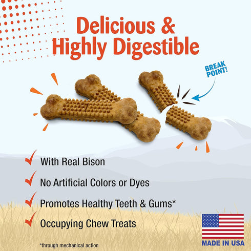 Nylabone Nubz WILD Natural Edible Chew Treats for Dogs, Made in USA, Bison Flavor, Small - Up to 25 lbs. (4 Count)...