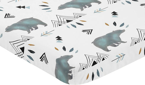 Sweet Jojo Designs Blue White Watercolor Baby Boy Fitted Mini Portable Crib Sheet Bear Mountain Collection - for Mini Crib or Pack and Play ONLY...