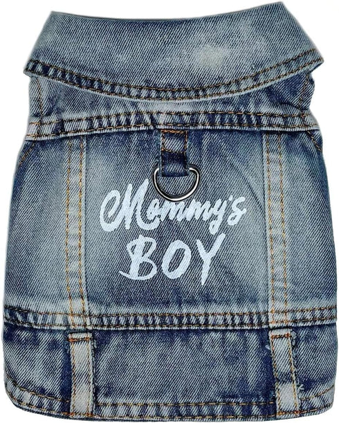 Dog Jeans Jacket Mommy's Boy Denim Pet Coat for Puppy Small Dogs Classic Overalls Male Cat Costumes Washed Vest Clothes Outfit T-Shirts Chihuahua,...