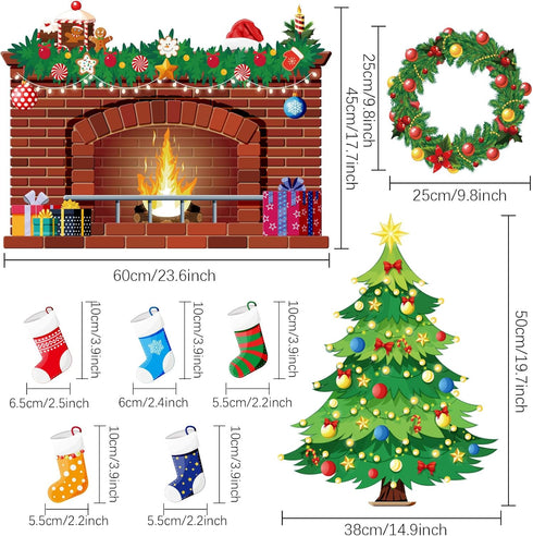 Christmas Bulletin Board Set Christmas Tree Fireplace Bulletin Board Decorations XMAS Holiday Board Classroom Decoration Cutouts for Calendars Bul...