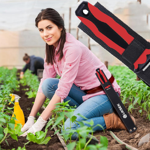 Stainless Steel Garden Knife with 11" Blade with New Handle, Double Side Utility Sod Cutter Lawn Repair Garden Knife with Nylon Sheath (RED)...