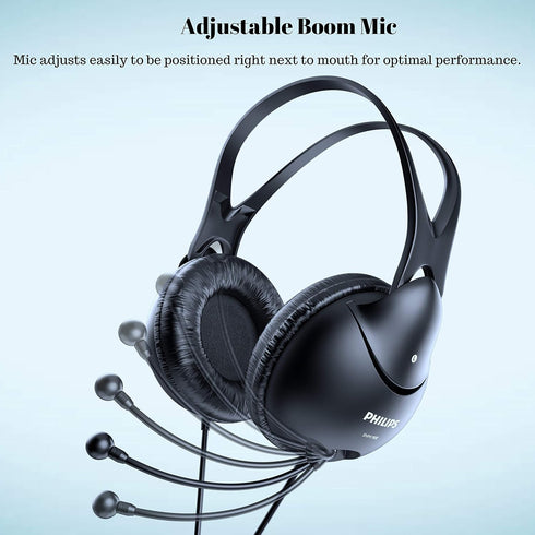 PHILIPS Computer Headset with Microphone for Laptop, Zoom, Skype - 3.5 MM Lightweight Computer Headphones with Echo Cancelling Mic for Home Office...