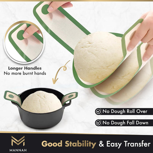 Mannah Silicone Bread Sling for Dutch Oven, 2 Pcs Non-Stick & Easy to Clean Bread Baking Mat Set, Reusable Bread Sling with Long Handle to Transfe...