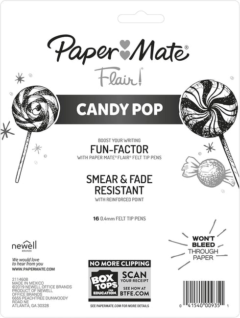 Paper Mate Flair Felt Tip Pens, Ultra Fine Point, Limited Edition Candy Pop Pack, Box of 16...