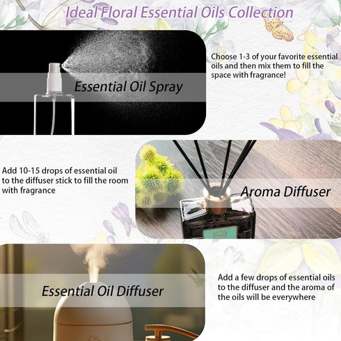 Water Soluble Essential Oil Set Perfect for Diffusers,Humidifiers and Home Premium Aromatherapy Oil Gift 8x10ml-Lemon,Sandalwood,Lily,Rose,Freesia...
