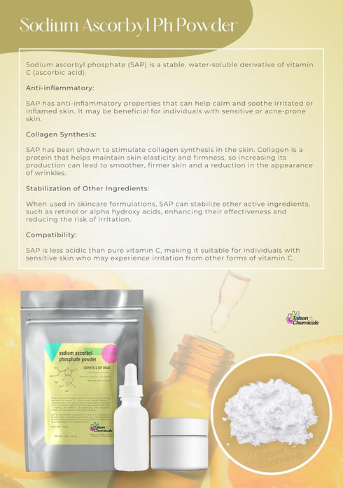 Sodium Ascorbyl Phosphate Sap Powder for Skin Care, Antioxidant Increase Skin Elasticity Stable Vitamin C Derivative Improve Skin Gloss, and in DI...