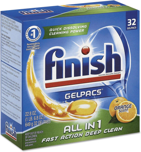 Finish All in 1 Gelpacs, Dishwasher Detergent Tablets, Orange, 32 Count...