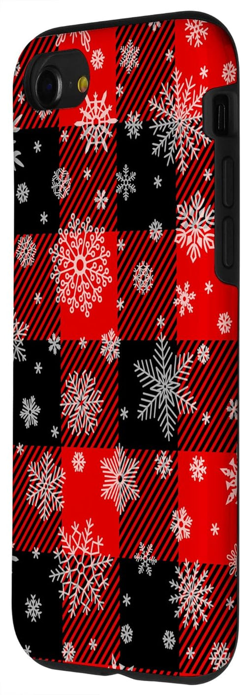 iPhone SE (2020) / 7 / 8 Snowflakes on Red Black Winter Christmas Plaid Buffalo Phone Case...