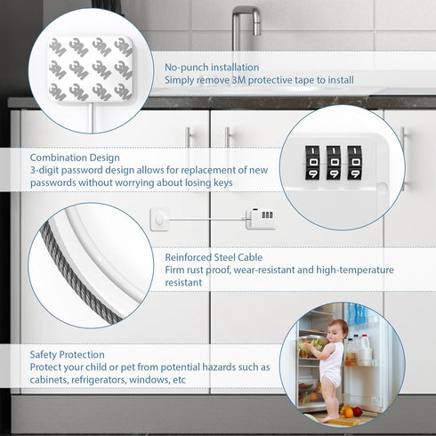Refrigerator Lock, Heavy Duty Fridge Lock, Combination Lock for Refrigerator Cabinets, Child Safety Drawers, Lock, Take Care of Your Family, Easy ...