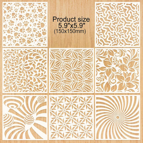 16-Pack Geometric Stencils 6 x 6 Inch Painting Templates for Scrapbooking Cookie Tile Furniture Wall Floor Decor Craft Drawing Tracing DIY Art Sup...