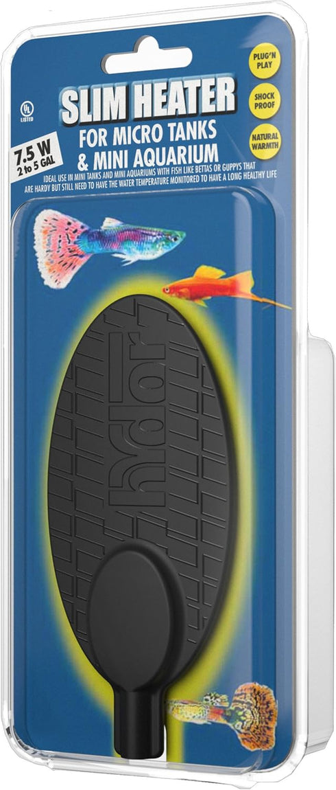 Hydor Betta Bowl Slim Fish Tank Heater, 7.5-watt, measures 5.4L x 2.5W inches oval, black; For tanks 2-5 gallons...