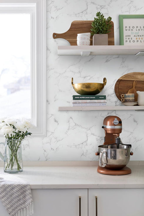 Grey White Marble Contact Paper Glossy Marble Peel and Stick Wallpaper Self Adhesive Wallpaper Glossy Waterproof Wallpaper DIY Removable Contact P...