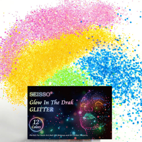 Glow in The Dark Glitter, SEISSO 12 Bottles Luminous Glitter with UV Flashlight Set, 10g/Bottle Chunky Glitter Powder for Resin Arts Crafts, Body ...