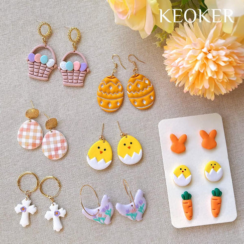 Keoker Polymer Clay Cutters, Easter Polymer Clay Cutters for Earrings Making, 11 Shapes Easter Day Clay Cutters, Small Easter Clay Cutters for Pol...