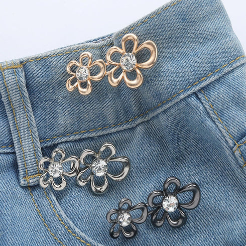 3 Sets Rhinestones Flower Pant Waist Tightener Jean Buttons for Loose Jeans,Cute Flowers Buttons for Jeans Button Pins for Jeans Crystal Floral Je...