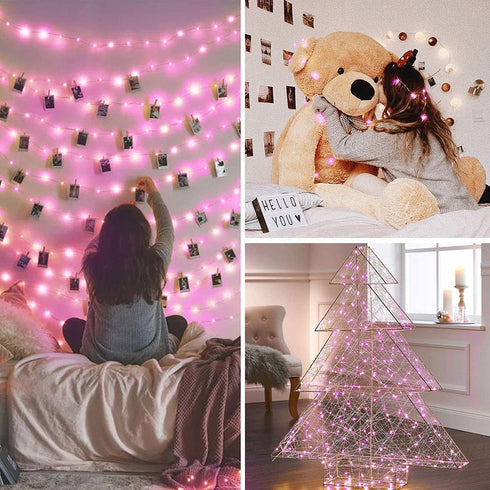JMEXSUSS 4 Pack 50 LED Pink Fairy Lights Battery Operated, 16.1ft Christmas Fairy Lights Indoor Outdoor Waterproof, Pink String Lights for Bedroom...