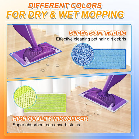 Reusable Mop Pads Compatible with Swiffer WetJet Mop, MyKEEPOW Wet Jet Refills Pads for Floor Cleaning, 4 Pack, Green+Blue...