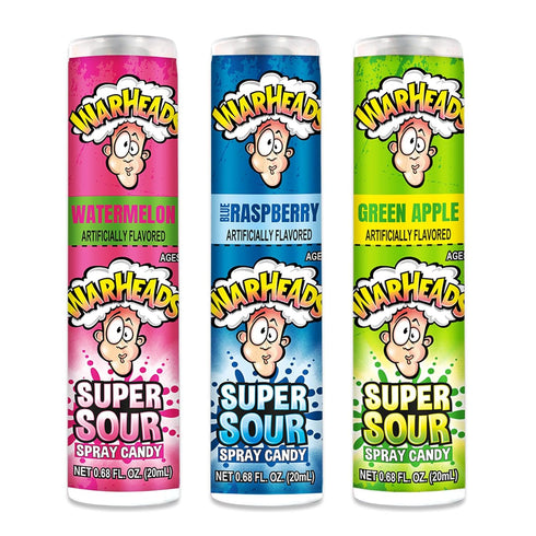 WARHEADS - Super Sour Candy Spray - Blue Raspberry, Green Apple and Watermelon Flavors - 0.68 oz. Bottles - 3 Pack...