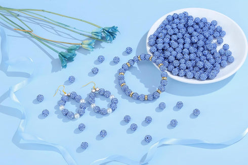 100PCS 10mm Rhinestone Beads for Jewelry Making, Light Blue Sparkle Crystal Clay Beads for Crafting,Shamballa Diamond Beads Bulk,Disco Ball Beads ...