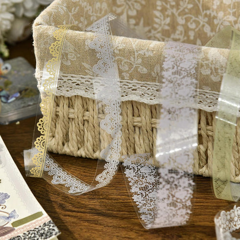 6 Rolls Lace Patterns PET Tapes Floral Arts Decorative Tape Set Adhesive Transparent Masking Tapes for DIY Craft, Kids, Scrapbook, DIY, Gift Wrapp...