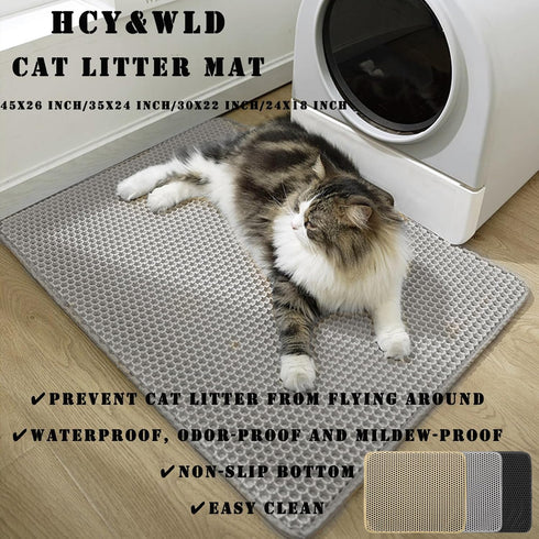 HCY&WLD Cat Litter Mat, 45x26/35x24/30x22/24x18 Inch Double Layer Cat Litter Box Mat, EVA Non-Slip, Waterproof Urine Proof Cat Litter Catcher Mat,...