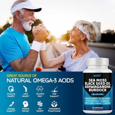 Sea Moss 3000, Black Seed Oil 2000, Ashwagandha 1000, Bladderwrack, Maca Turmeric - Manuka Honey, Dandelion & Black Pepper, Super Antioxidants Sup...